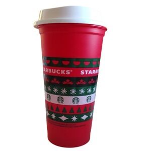 Starbucks Plastic Reusable Cup With Lid 2013 Christmas‎ Holiday Hot Coffee 16oz